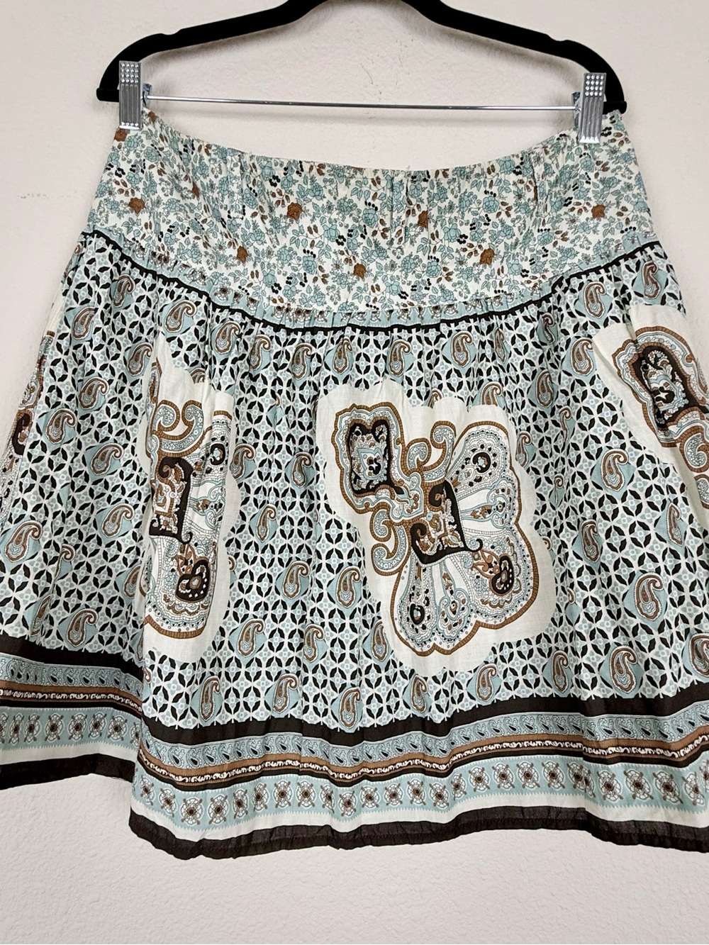 Fire Los Angeles Paisley Blue Brown Pull On Skirt Cottagecore Boho